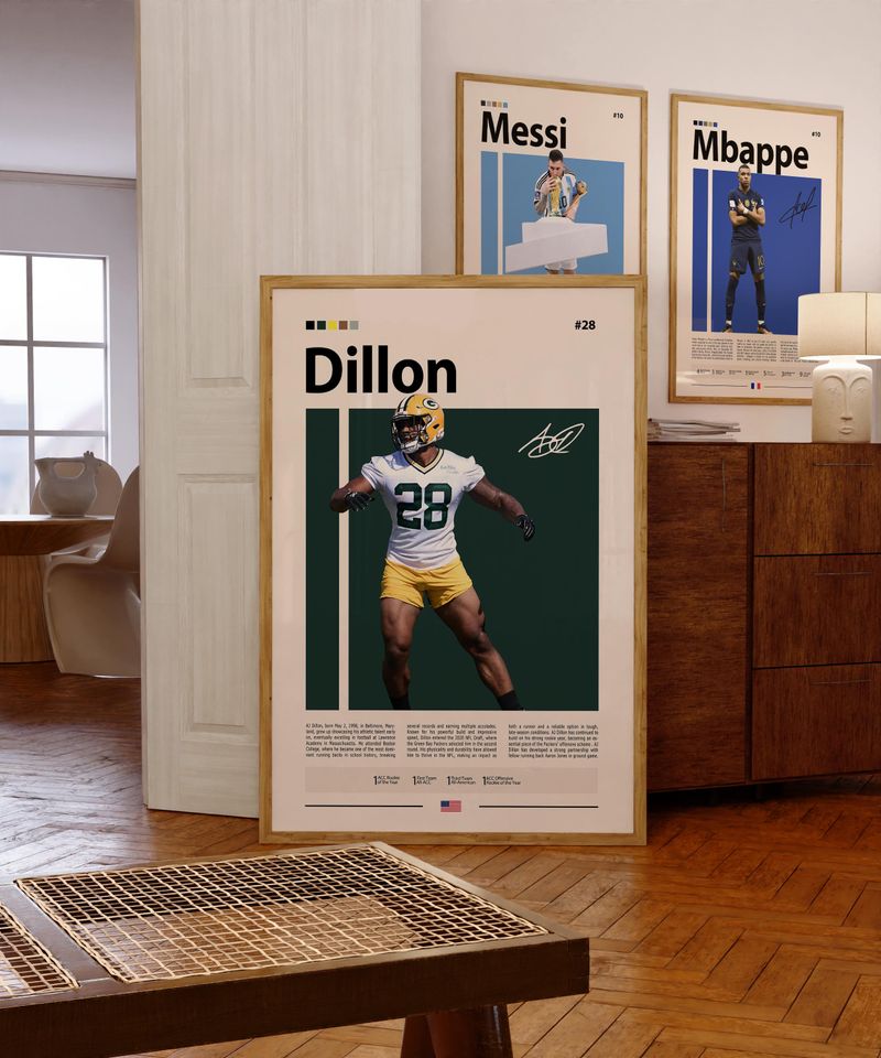 A. J. Dillon Poster, Green Bay Print, football Poster, Sports Poster, football Fans, Football Poster, football Wall Art, Sports Bedroom Poster