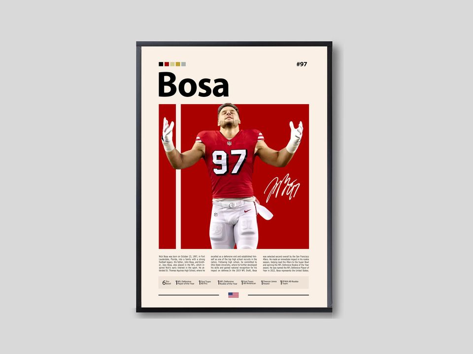 Nick Bosa Poster, San Francisco Print, football Poster, Sports Poster, football Fans, Football Poster, football Wall Art, Sports Bedroom Posters