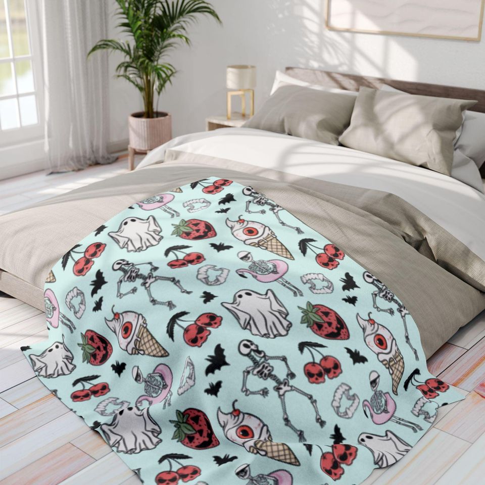 Pastel Ghost Summerween Blanket, Soft Fleece Blanket  Halloween Beachy