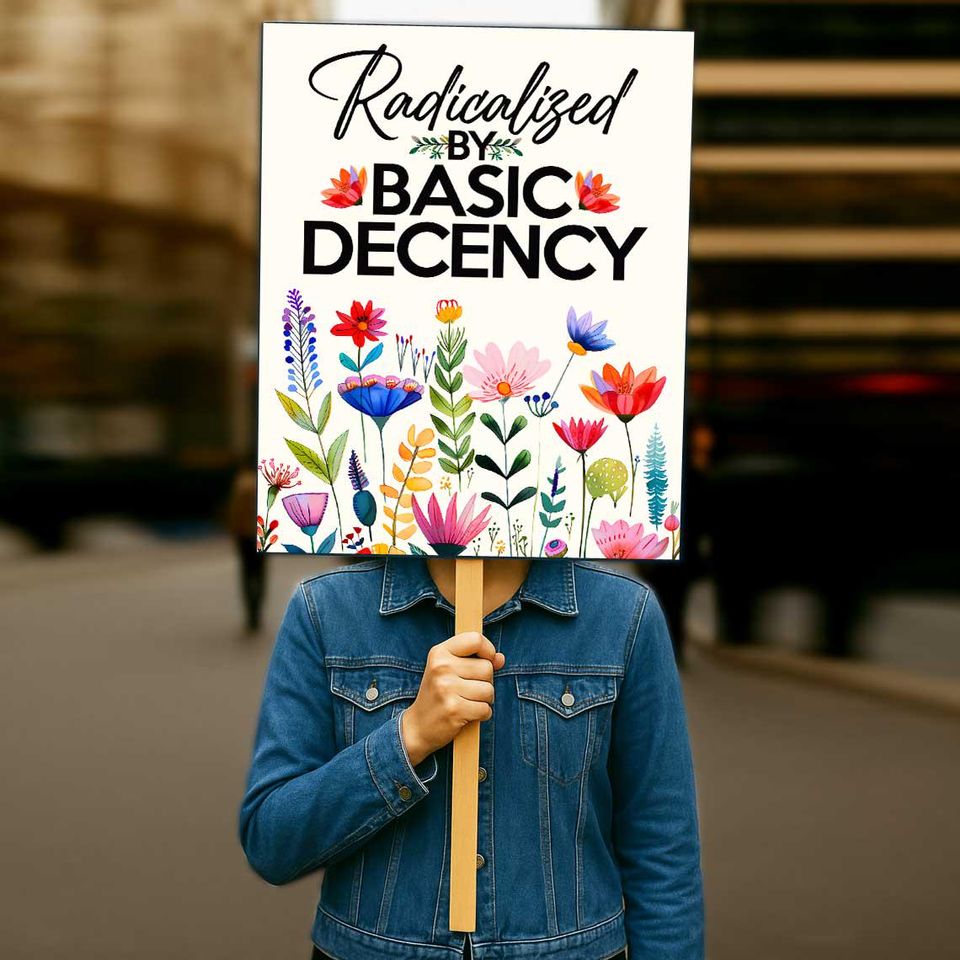 Radicalized By Basic Decency Protest Sign Printable, Floral Design