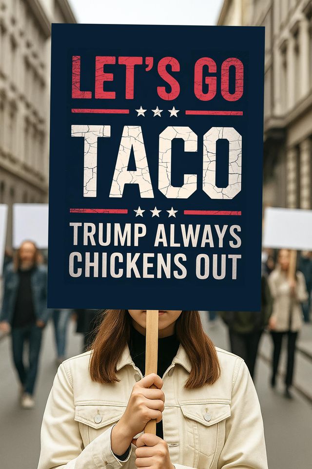 Let's Go Taco Trump Always Chickens Out Protest Sign