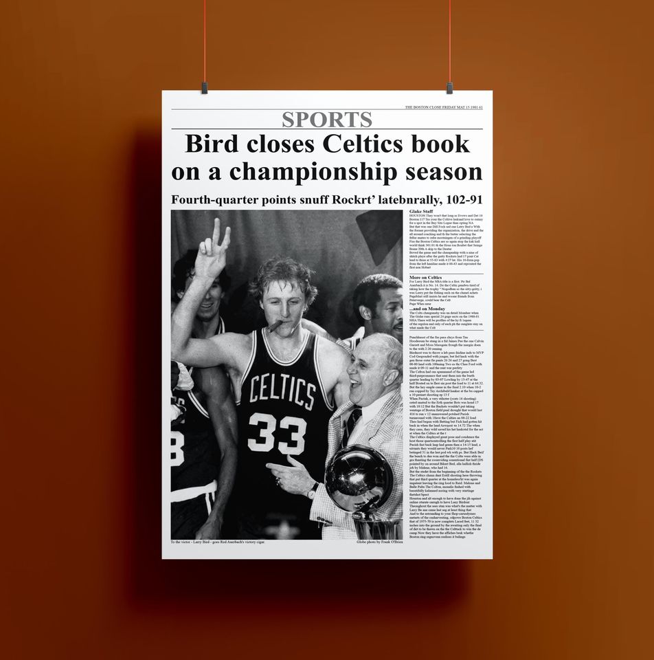 1981 Boston Celtics NBA Champion Framed Front Page Newspaper Print