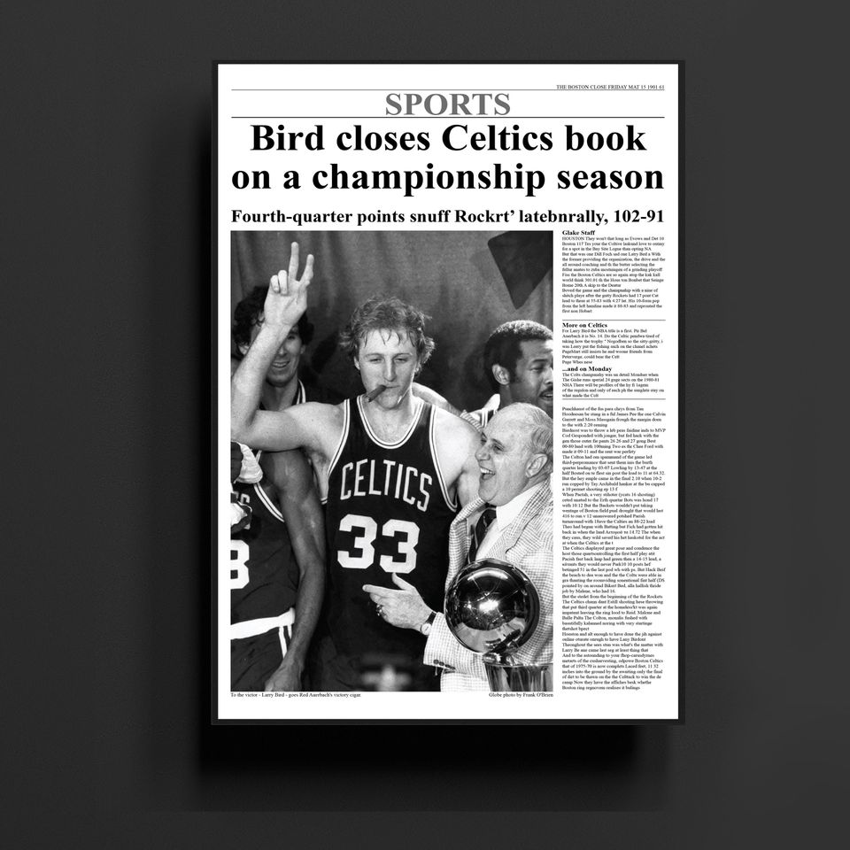 1981 Boston Celtics NBA Champion Framed Front Page Newspaper Print