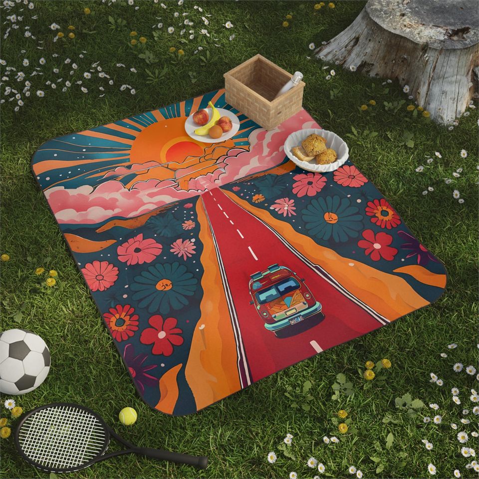 Vibrant Road Trip Picnic Mat :  Boho Camping Mat