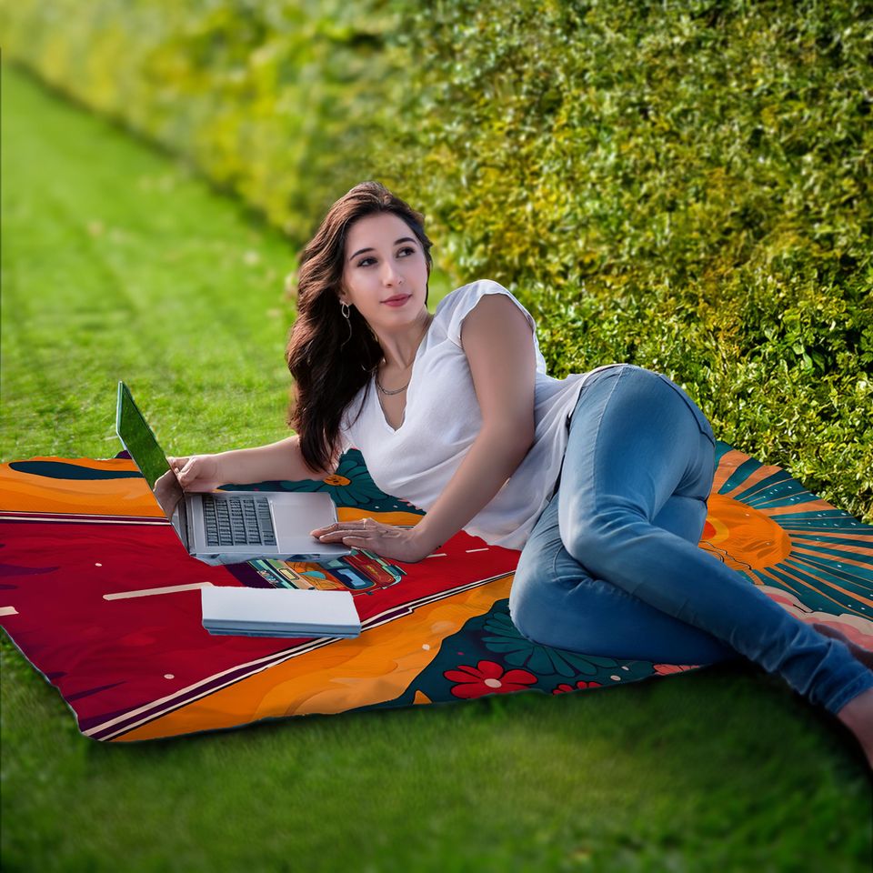 Vibrant Road Trip Picnic Mat :  Boho Camping Mat