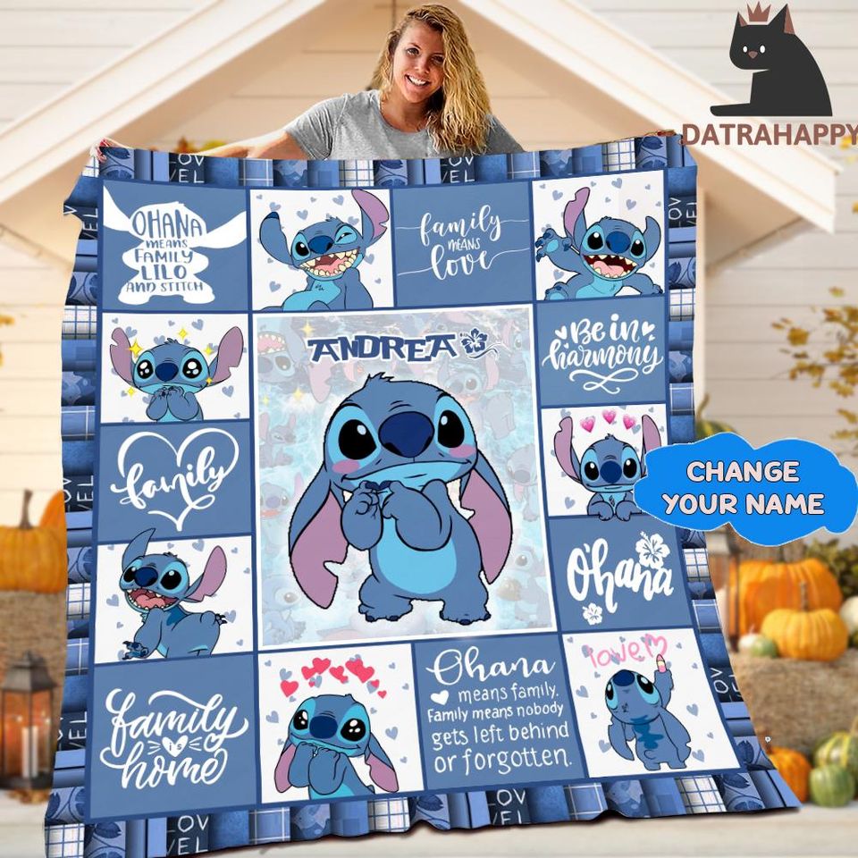 Personalized Lilo & Stitch Fleece Blanket: Custom Name, Newborn Gift