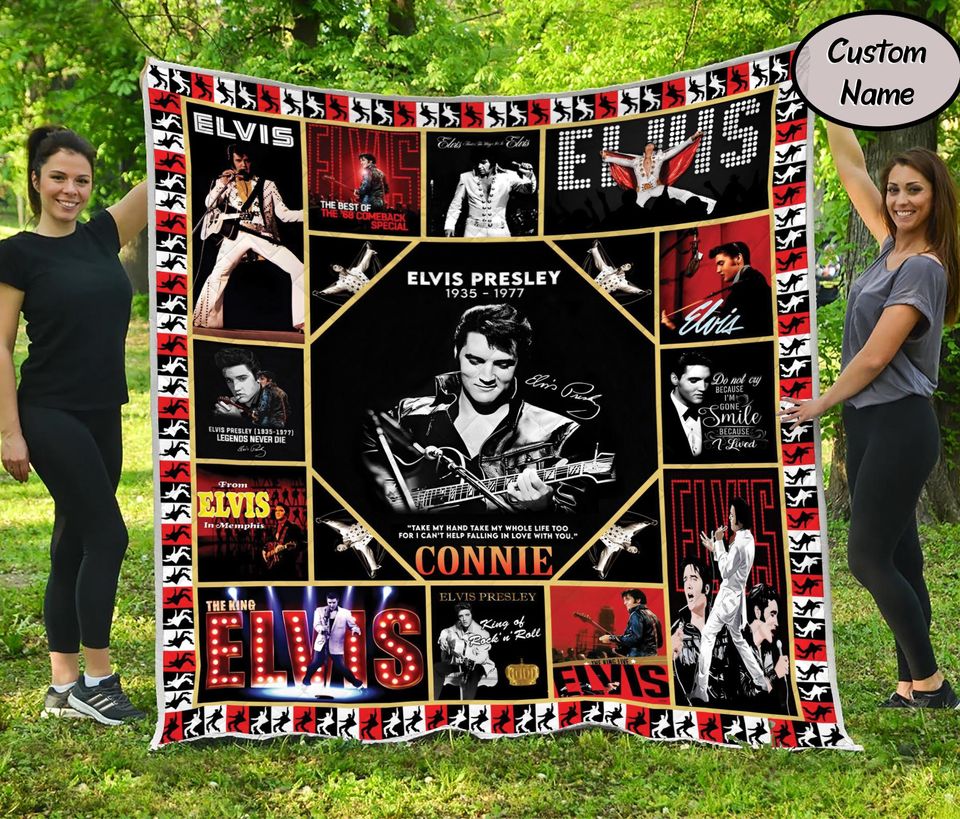 Custom Name Elvis Presley Quilt Blanket, Elvis Presley Vintage Blanket, Personalized Blanket, Gifts For Fans, Birthday Gift