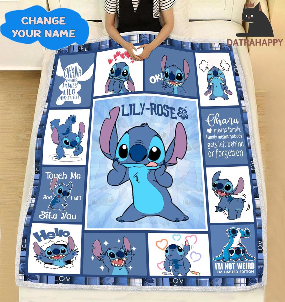 Personalized Lilo & Stitch Quilt Blanket: Custom Name Gift