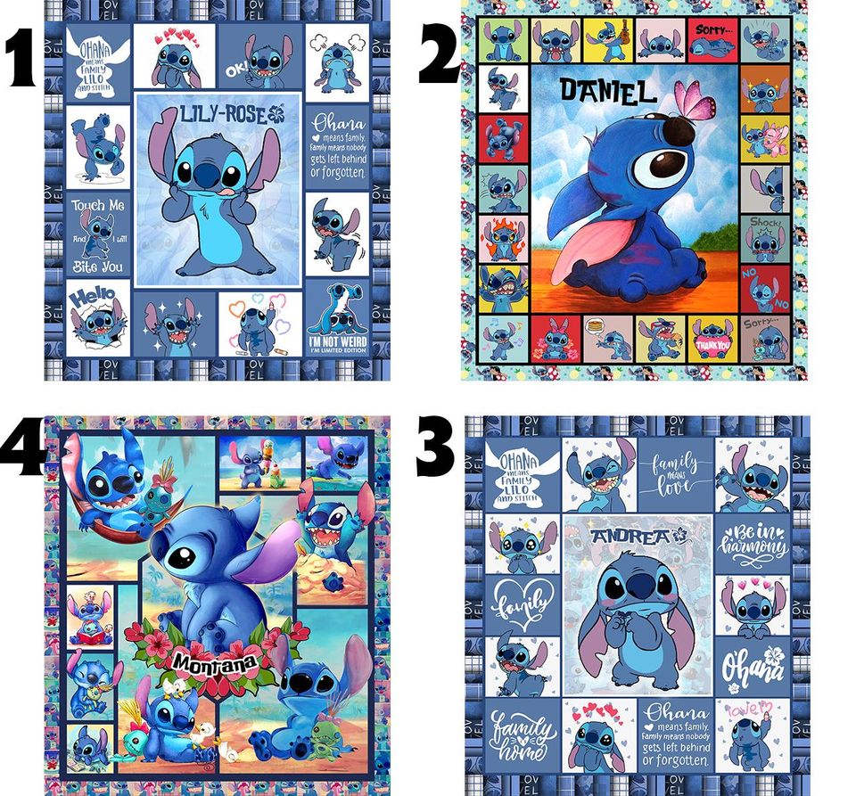 Personalized Lilo & Stitch Quilt Blanket: Custom Name Gift