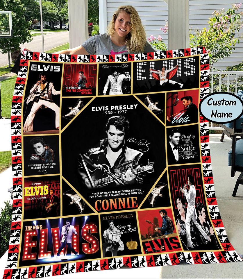Custom Name Elvis Presley Quilt Blanket, Elvis Presley Vintage Blanket, Personalized Blanket, Gifts For Fans, Birthday Gift
