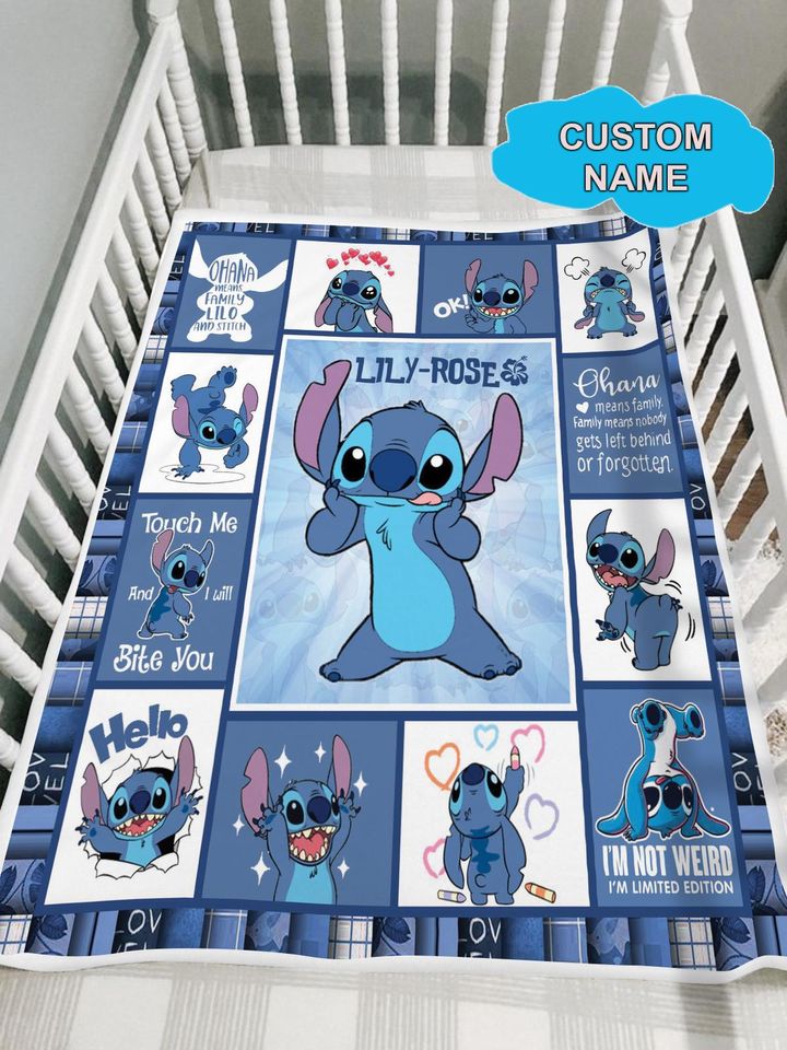 Personalized Lilo & Stitch Quilt Blanket: Custom Name Gift