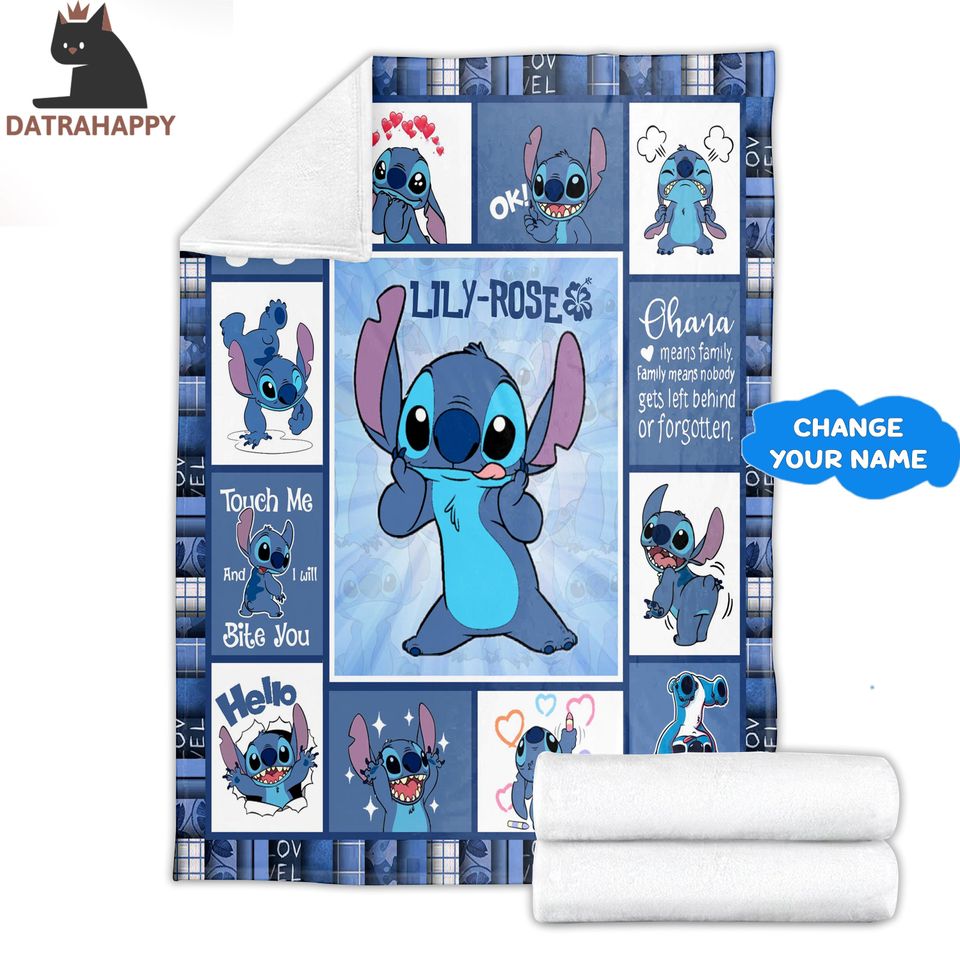 Personalized Lilo & Stitch Quilt Blanket: Custom Name Gift