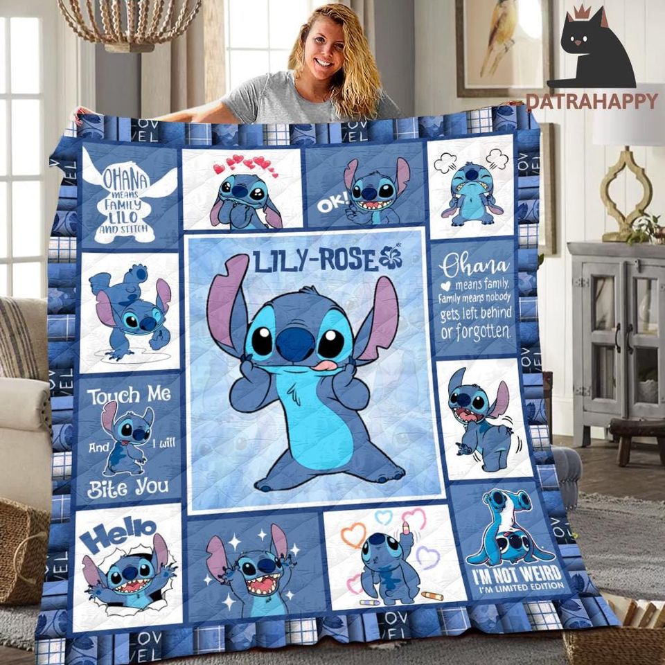 Personalized Lilo & Stitch Quilt Blanket: Custom Name Gift