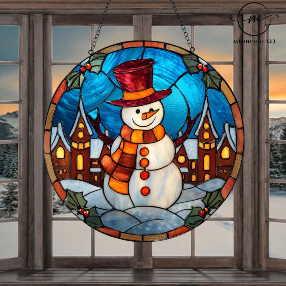 Christmas Snowman Acrylic Suncatcher - Winter Window Hanging Decor