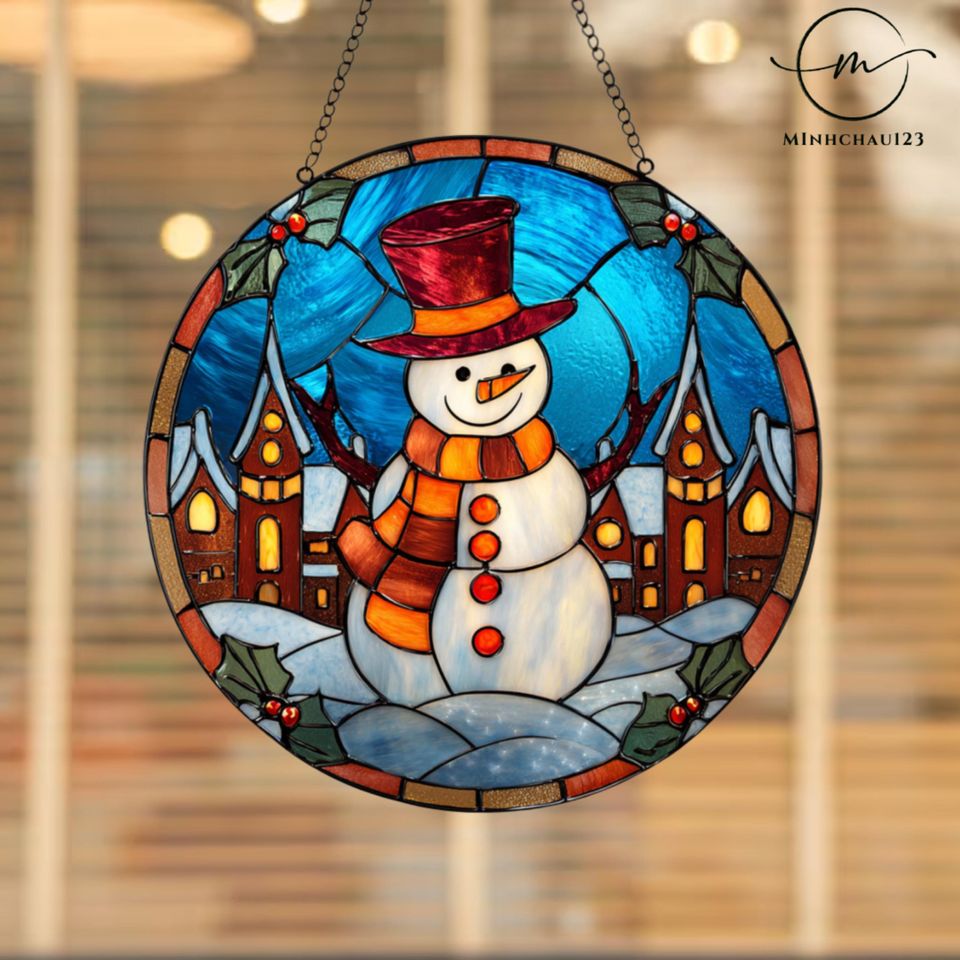 Christmas Snowman Acrylic Suncatcher - Winter Window Hanging Decor
