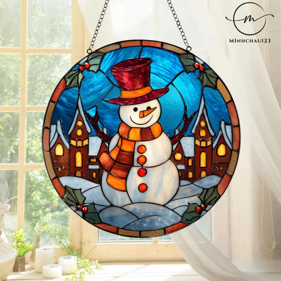 Christmas Snowman Acrylic Suncatcher - Winter Window Hanging Decor