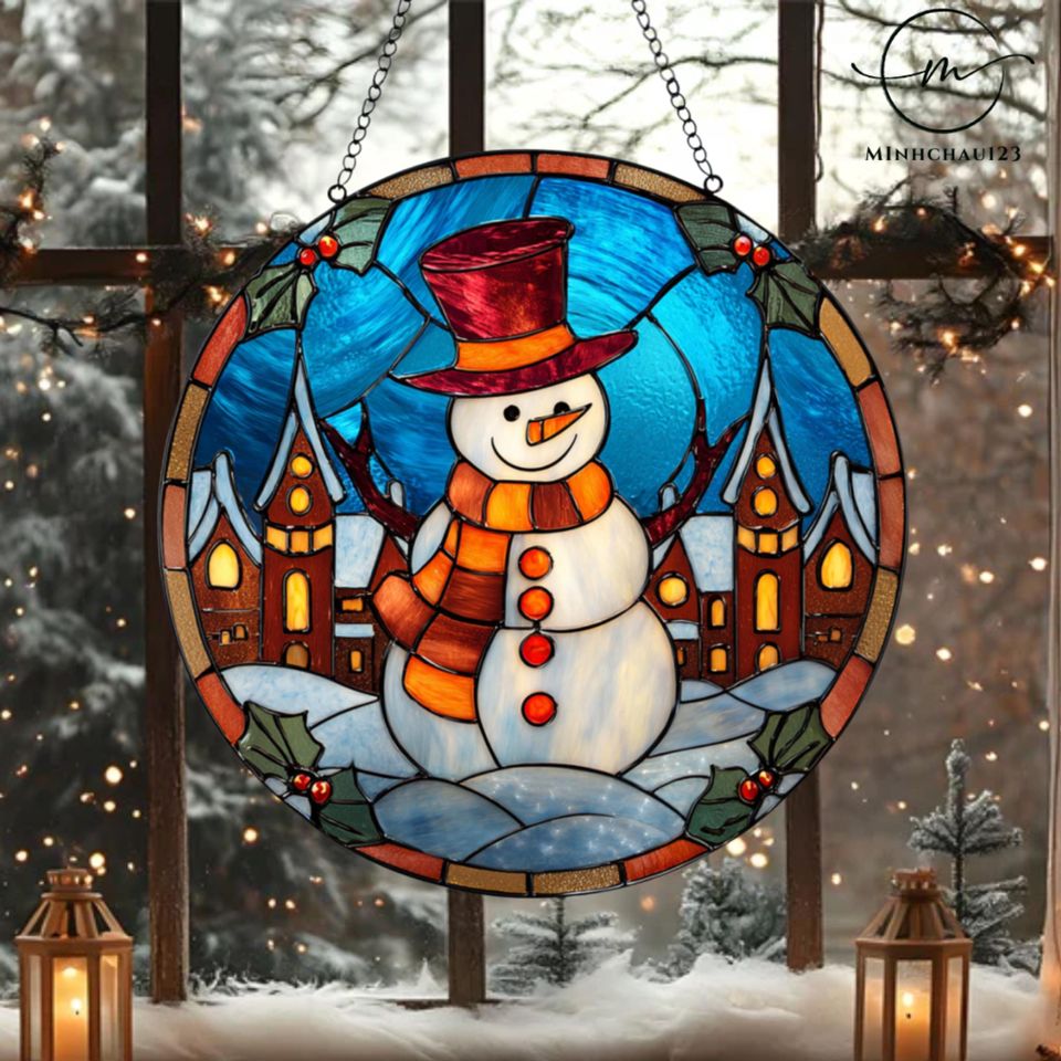 Christmas Snowman Acrylic Suncatcher - Winter Window Hanging Decor
