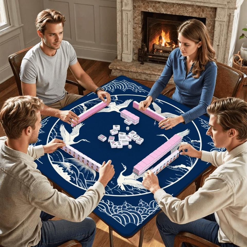 Navy Crane Mahjong Mat