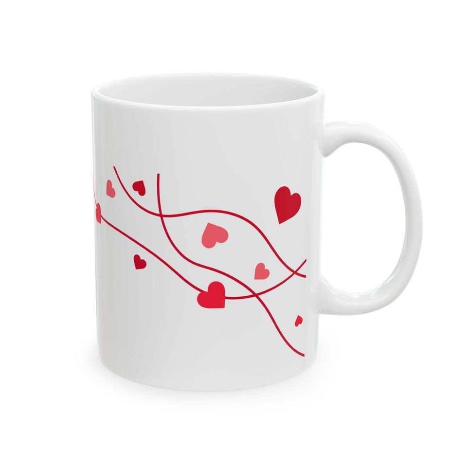 Red Heart Vine Pattern Ceramic Mug for Coffee and Tea