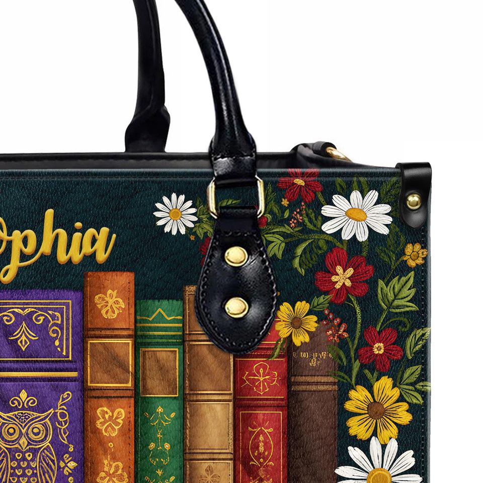 Personalized Leather Handbag for Book Lovers with Custom Name