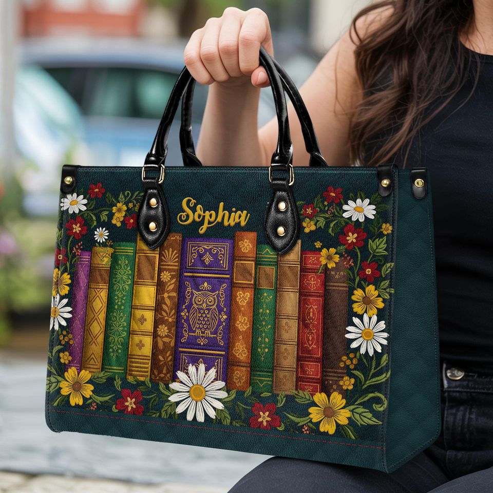 Personalized Leather Handbag for Book Lovers with Custom Name