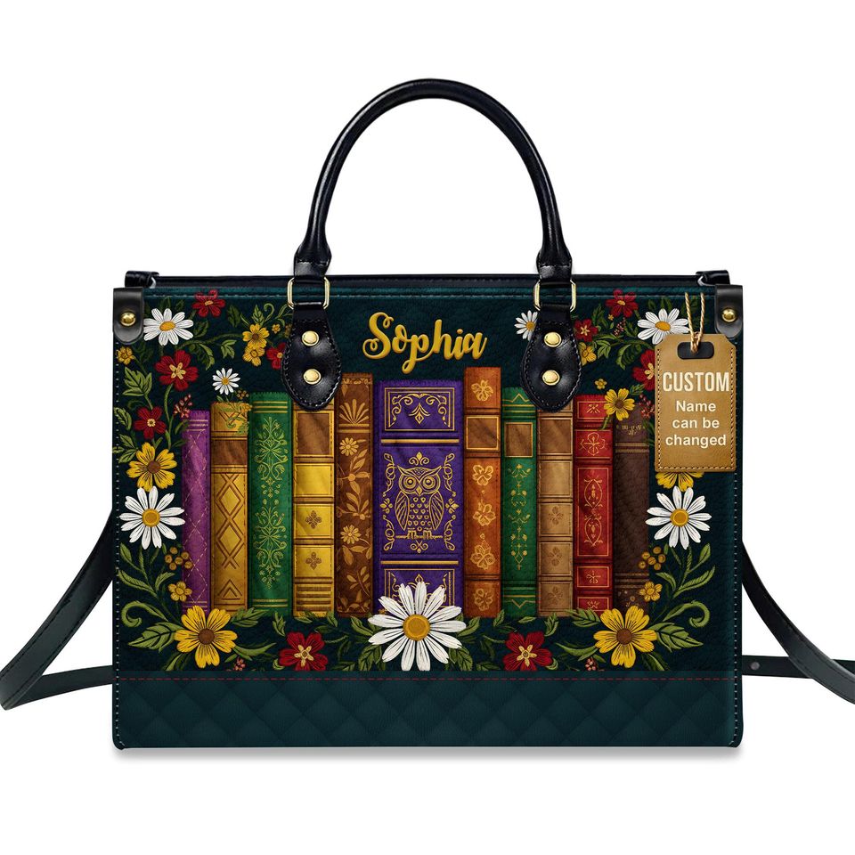 Personalized Leather Handbag for Book Lovers with Custom Name