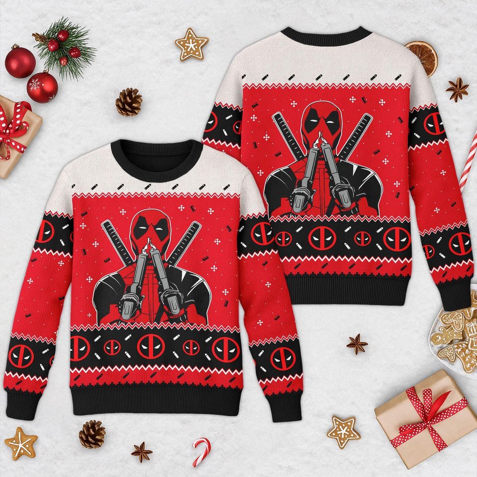 Deadpool Ugly Christmas Sweater, Deadpool Superhero Ugly Christmas Sweater, Xmas Sweatshirt
