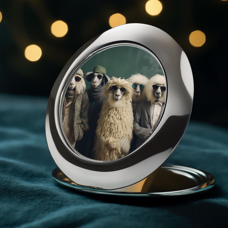Quirky Sheep Compact Travel Mirror, Gift For Her
