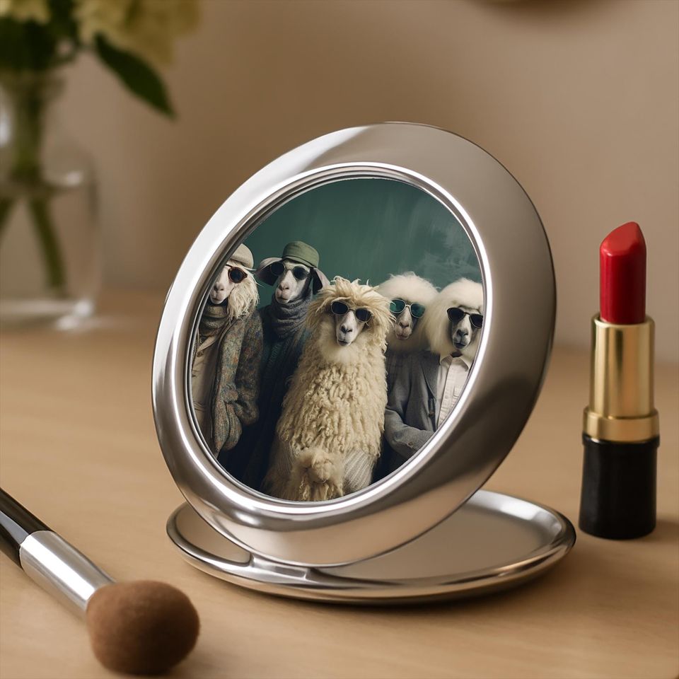 Quirky Sheep Compact Travel Mirror, Gift For Her