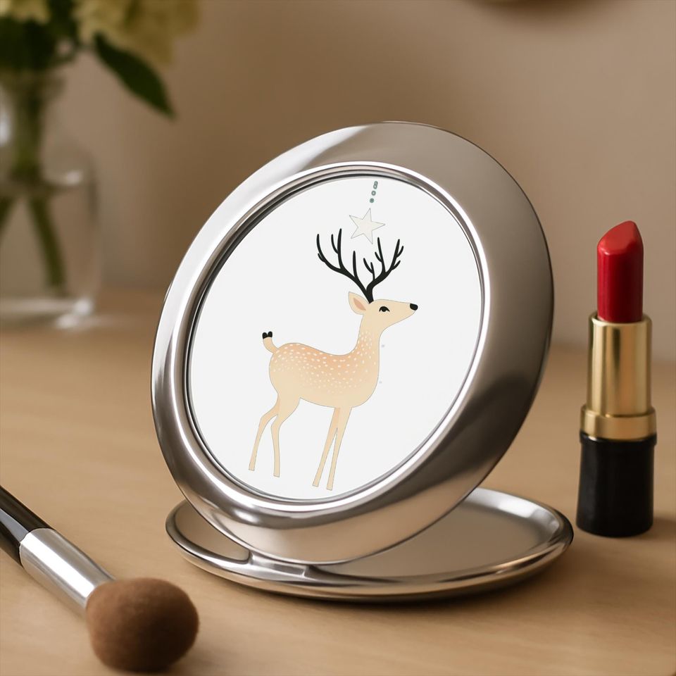 Dreamy Celestial Deer Compact Mirror | Minimalist Woodland Animal | Portable Makeup Mirror | Nature Lover Gift | Starry Night Design