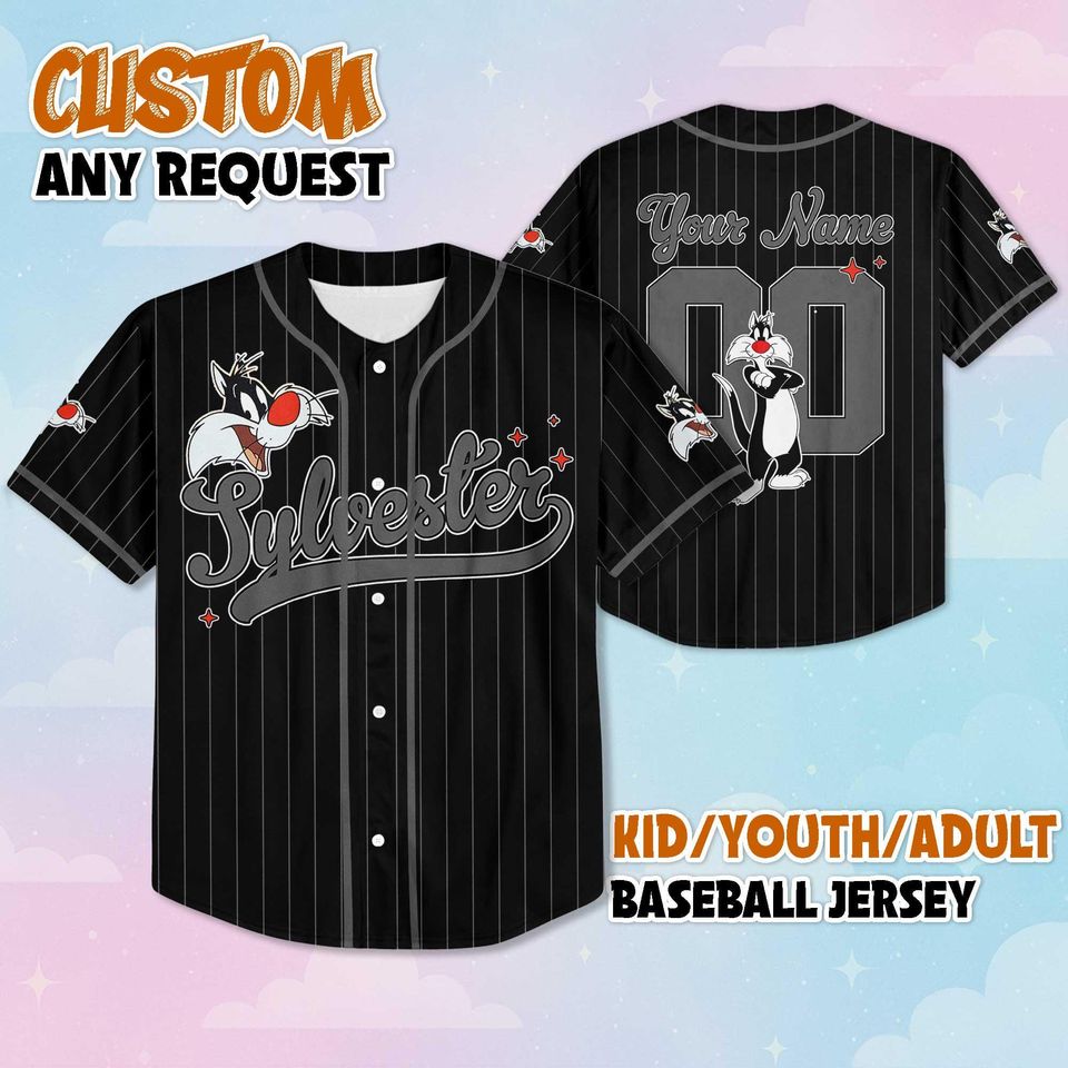 Personalized Sylvester Cat Baseball Jersey, Custom Looney Tunes Fan Gift