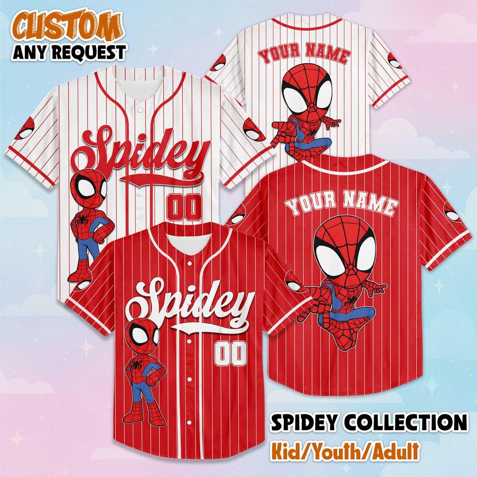 Personalized Spidey Baseball Jersey, Superhero Team Shirt