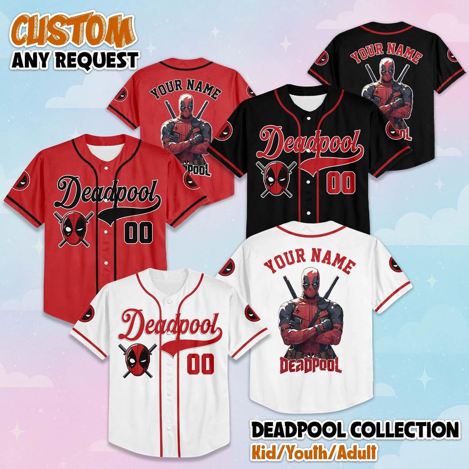 Custom Deadpool Baseball Jersey, Personalized Disney Superhero Deadpool Jersey Shirt
