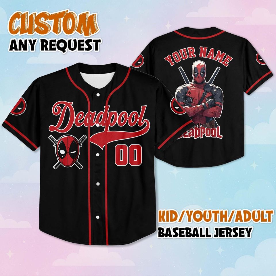 Custom Deadpool Baseball Jersey, Personalized Disney Superhero Deadpool Jersey Shirt