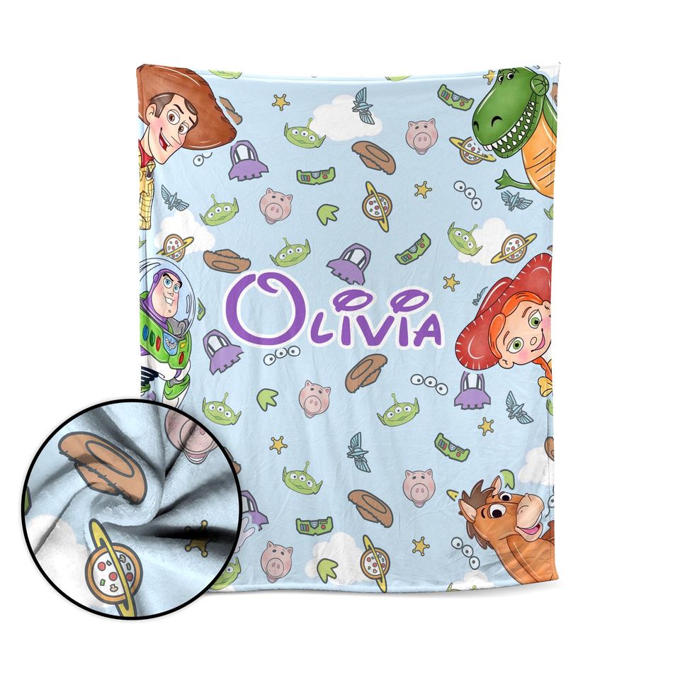 Personalized Toy Story Blanket, Custom Name Woody Buzz Lightyear Jessie Toy Story Blanket