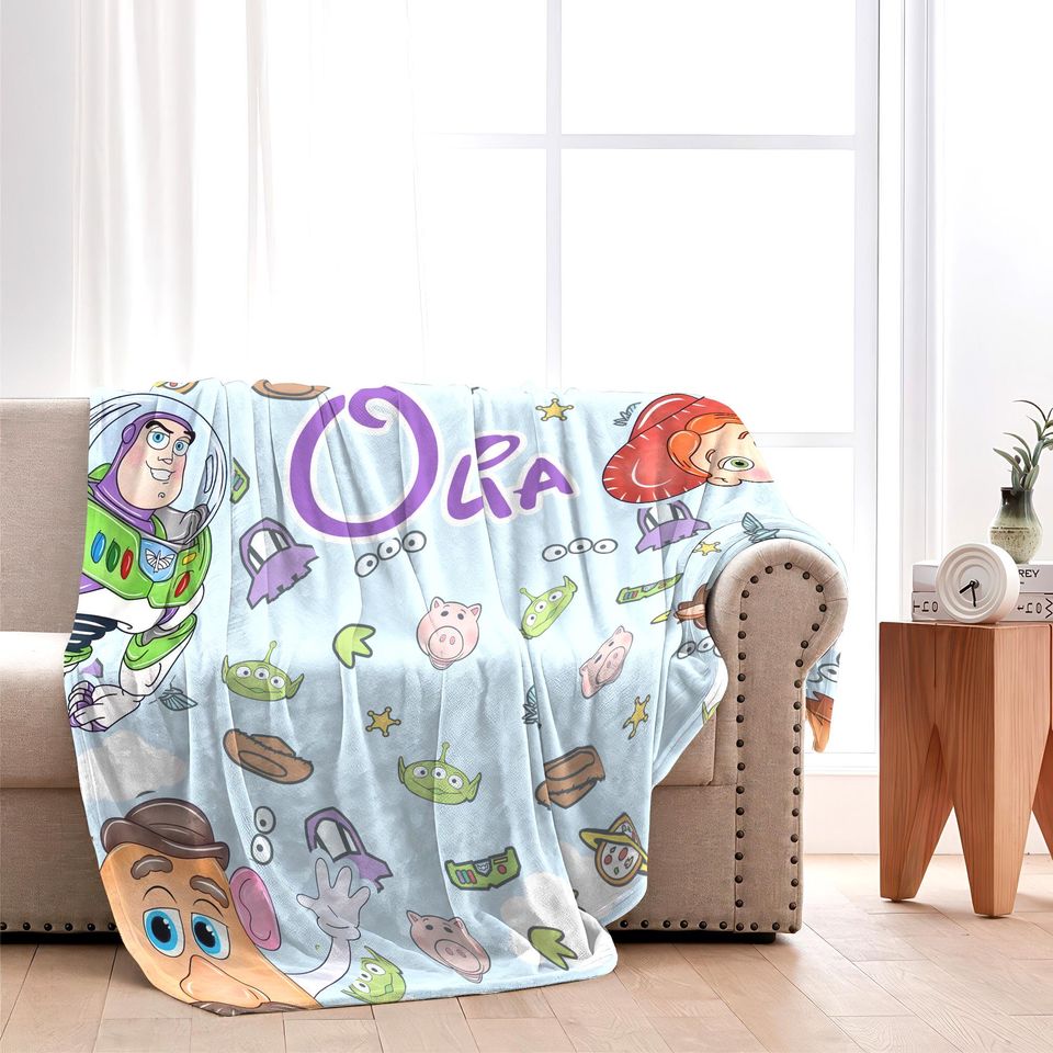Personalized Toy Story Blanket, Custom Name Woody Buzz Lightyear Jessie Toy Story Blanket