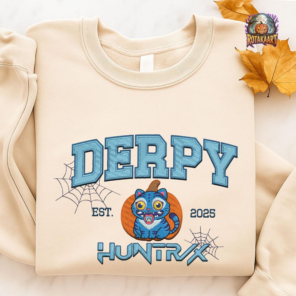 K-Pop Band Huntrix Sweatshirt, Derpy Tiger Demon Shirt, Embroidery Halloween Shirt, Halloween Demon Tiger Shirt, Anime Lover Shirt