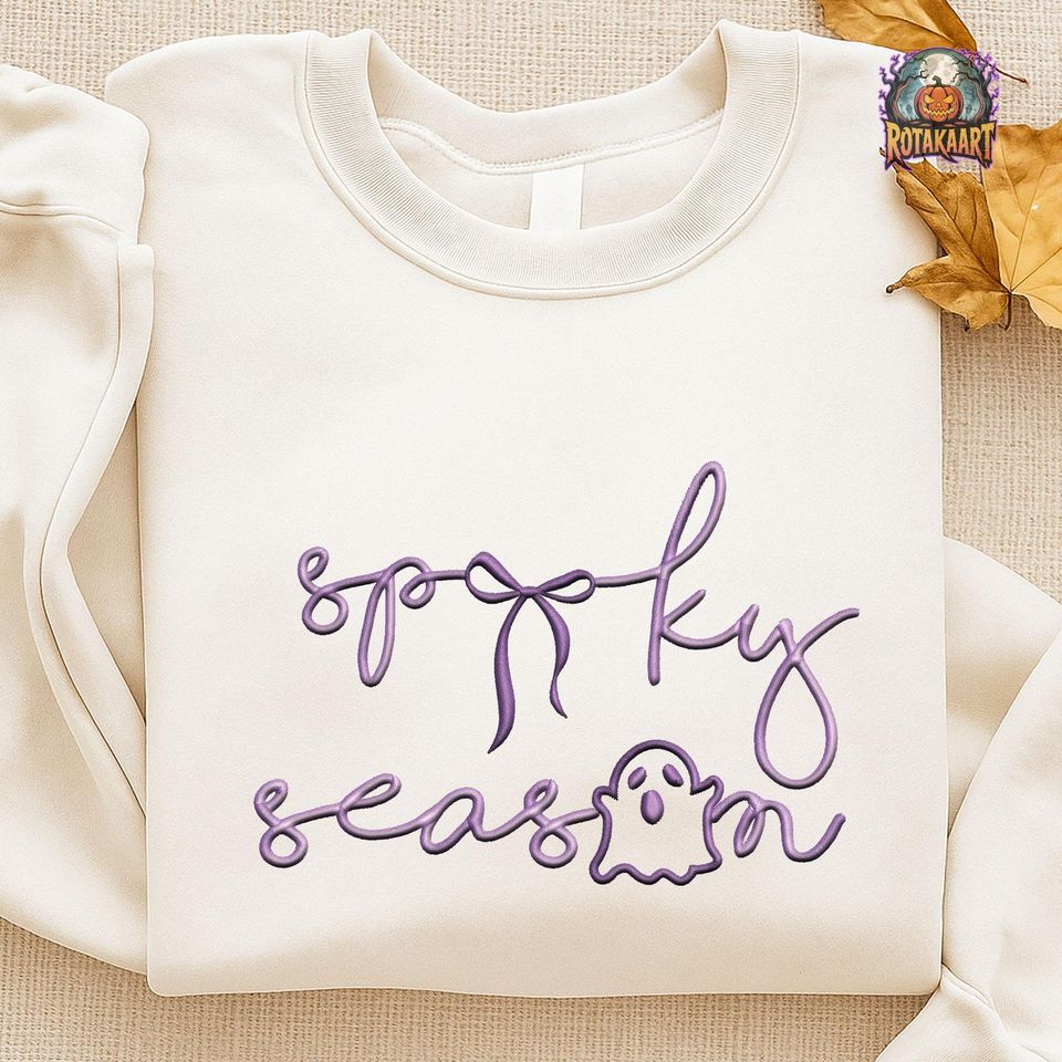 Coquette Bow Embroidered Sweatshirt, Spooky Coquette Embroidered Shirt, Ghost Coquette Shirt, Ghost Coquette Halloween Embroidery