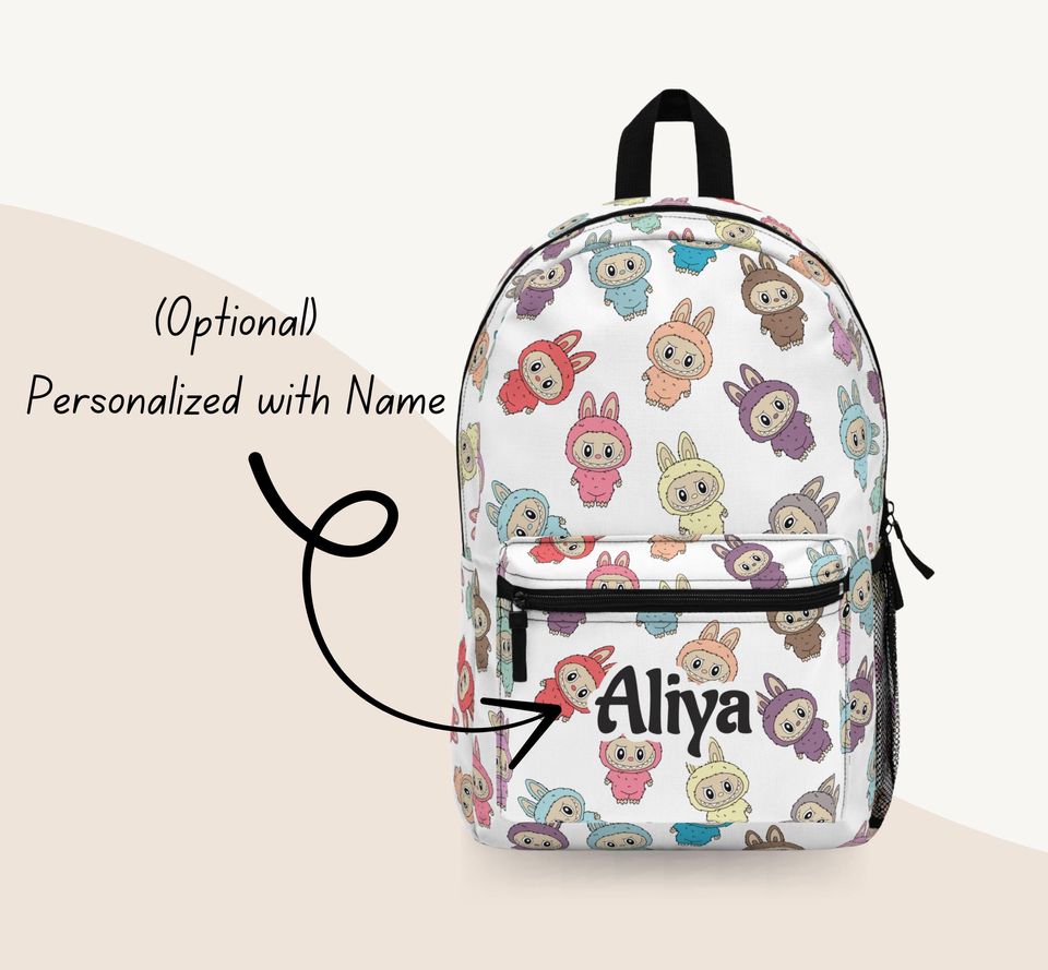 Personalized Labubu Gingham Backpack - Cute School Bag for Kids