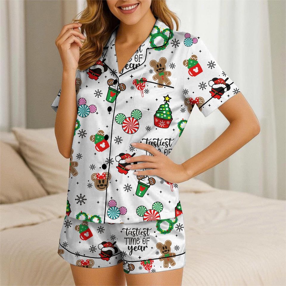 Christmas Gingerbread Cookie Short Pajamas Set with Pocket