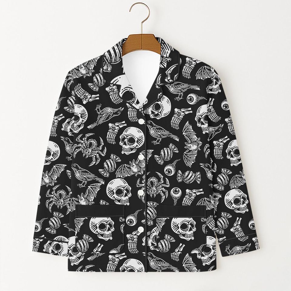 Halloween Skull and Spider Pajama Set for Adults