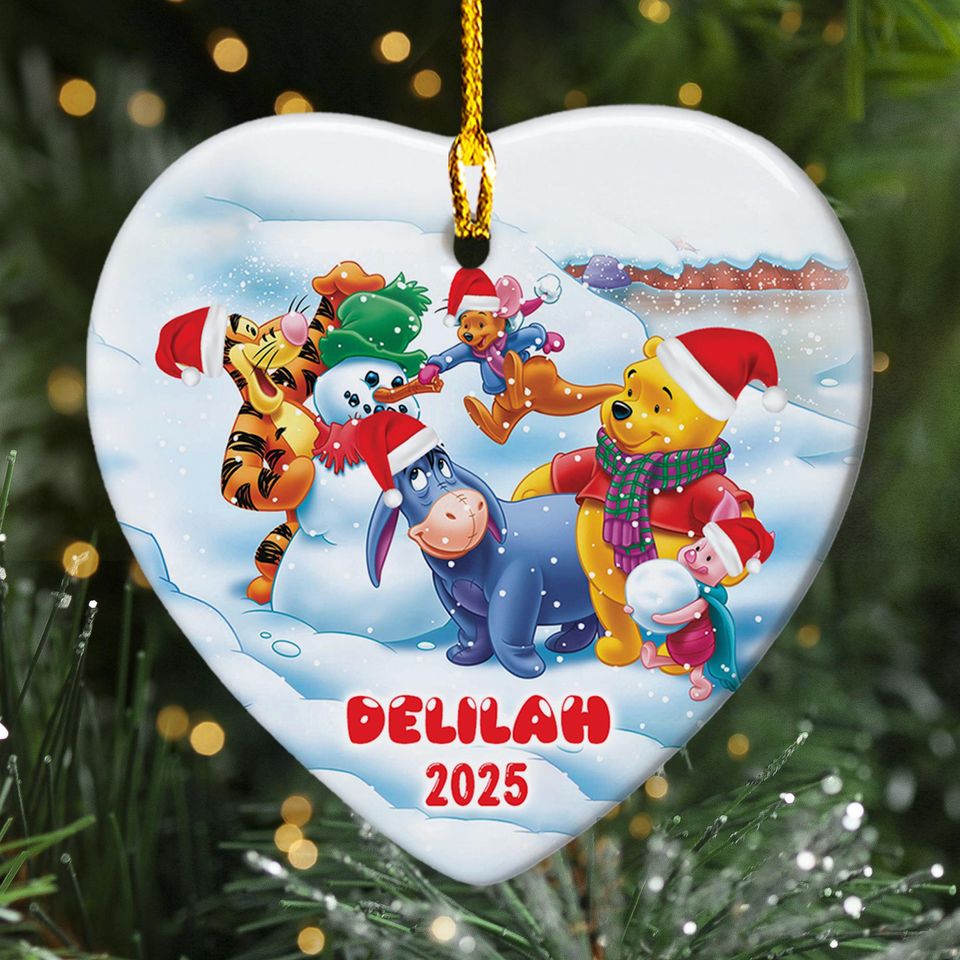 Personalized Winnie The Pooh Christmas Ceramic Ornament