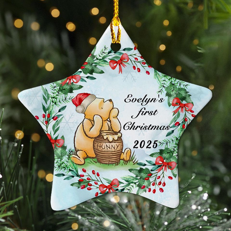 Personalized Pooh Christmas Ornament, Funny Bear Customized 2025 Christmas Tree Decor