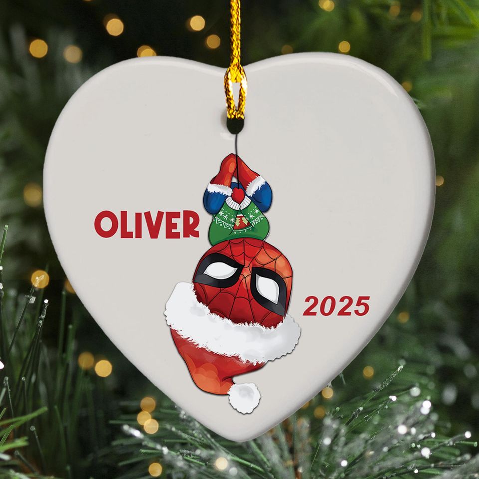 Personalized Santa Claus Spiderman Christmas Ornament, Superhero Xmas Tree Decor