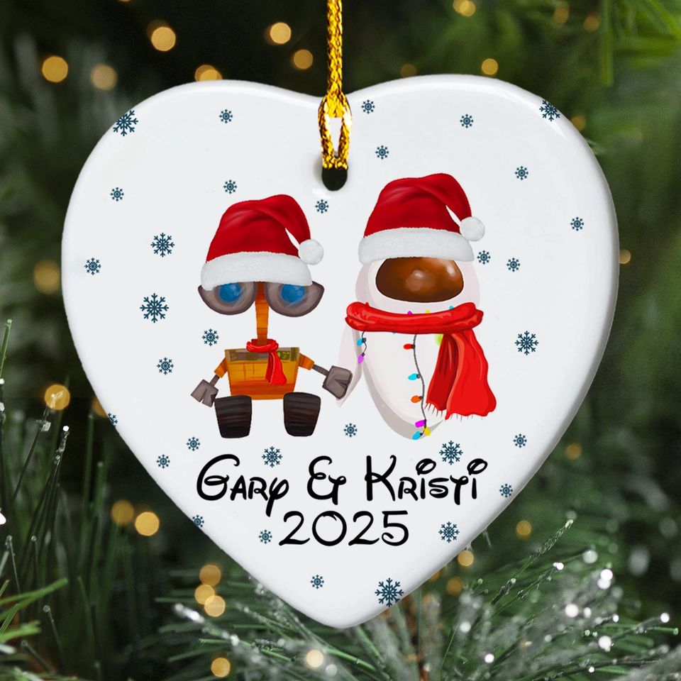 Personalized Wall-E & Eve Robot Couple Christmas Ornament