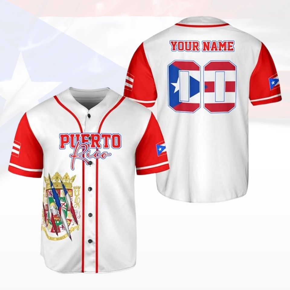Personalized Puerto Rico Baseball Shirt  Custom Team Name Jersey, Puerto Rican Baseball Shirt for Men, Sports Fans & Puerto Rican Pride