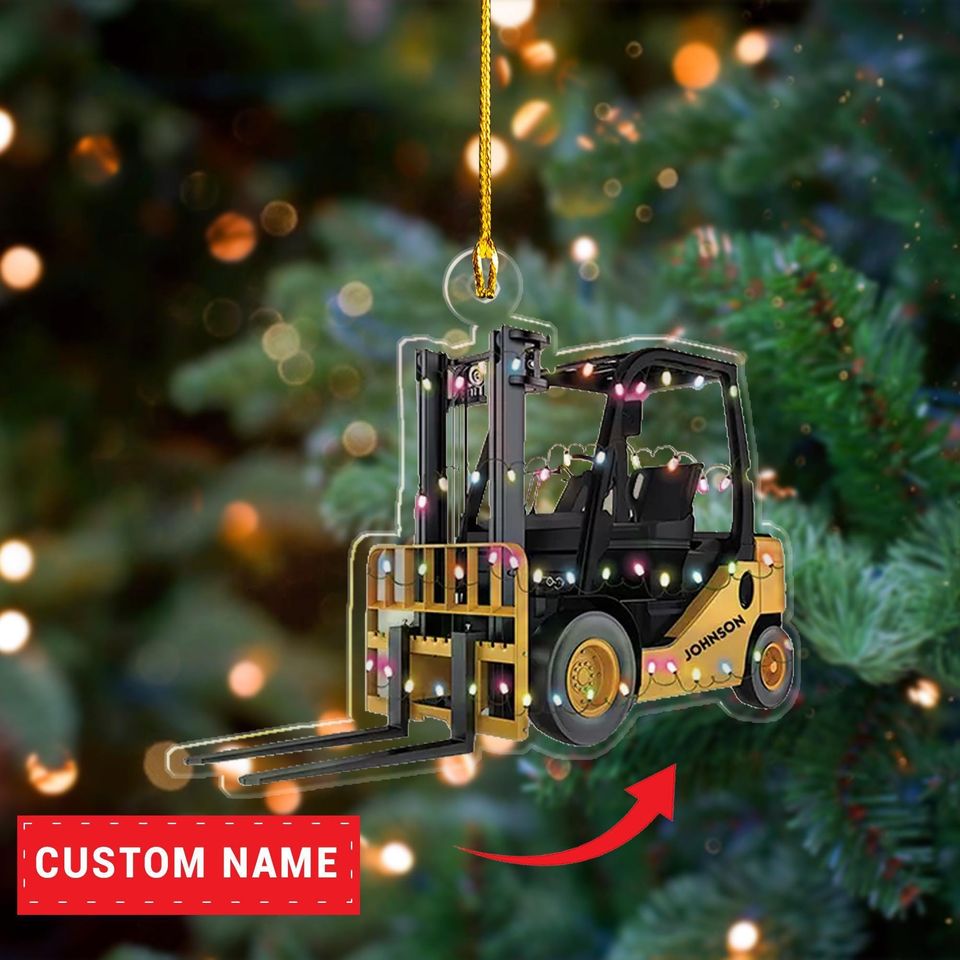 Custom Name Forklift Truck Christmas 2D Flat Ornament