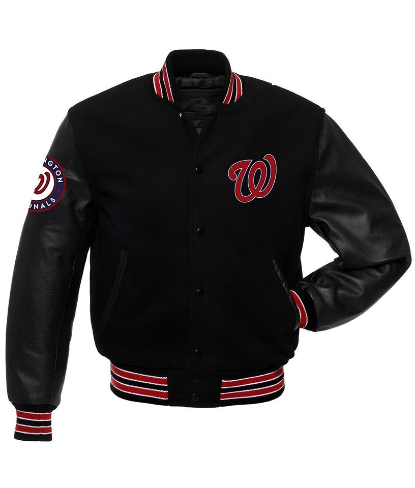 Washington Nationals Black Body Black Sleeves Jacket Team Varsity Jackets
