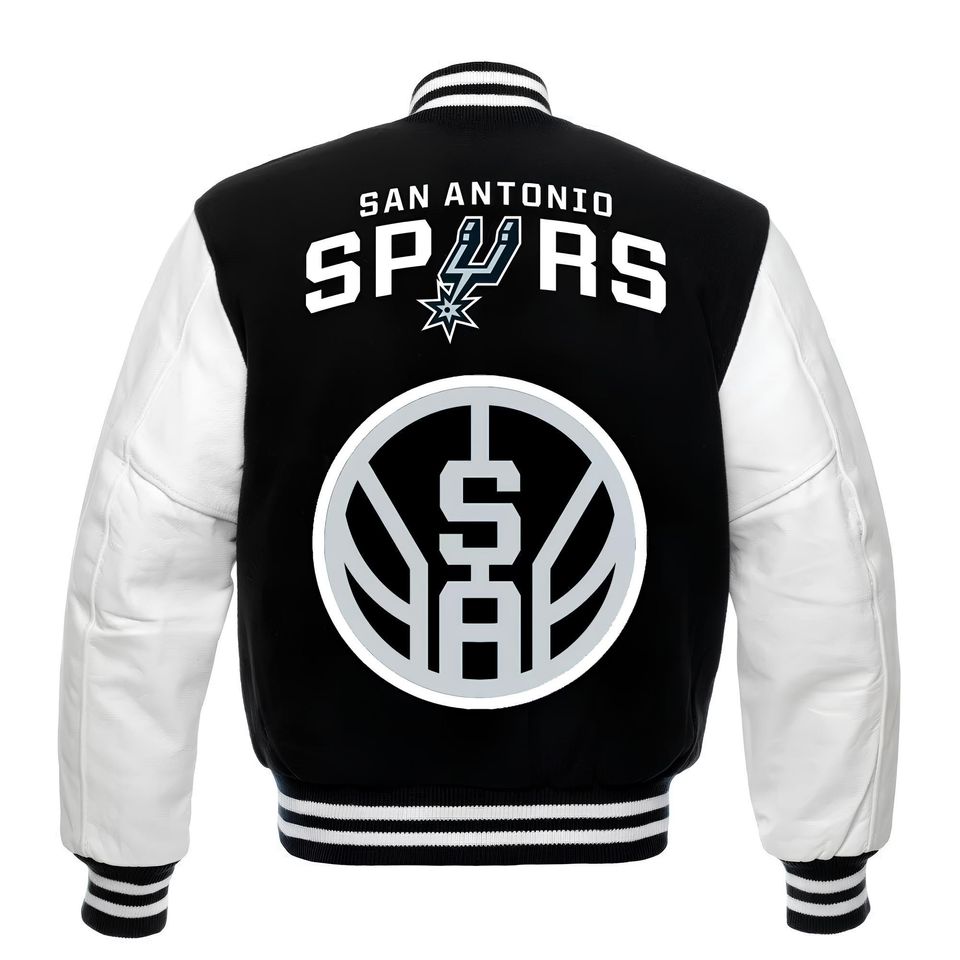 San Antonio Spurs Varsity Jacket: Black Fleece & White Sleeves