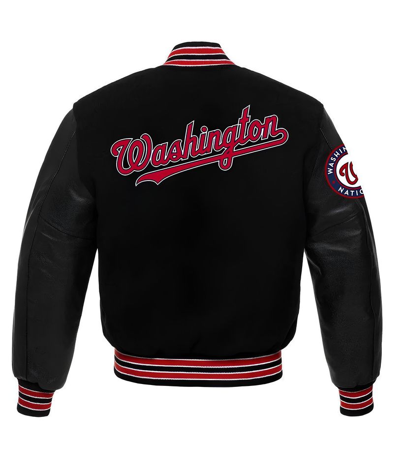 Washington Nationals Black Body Black Sleeves Jacket Team Varsity Jackets